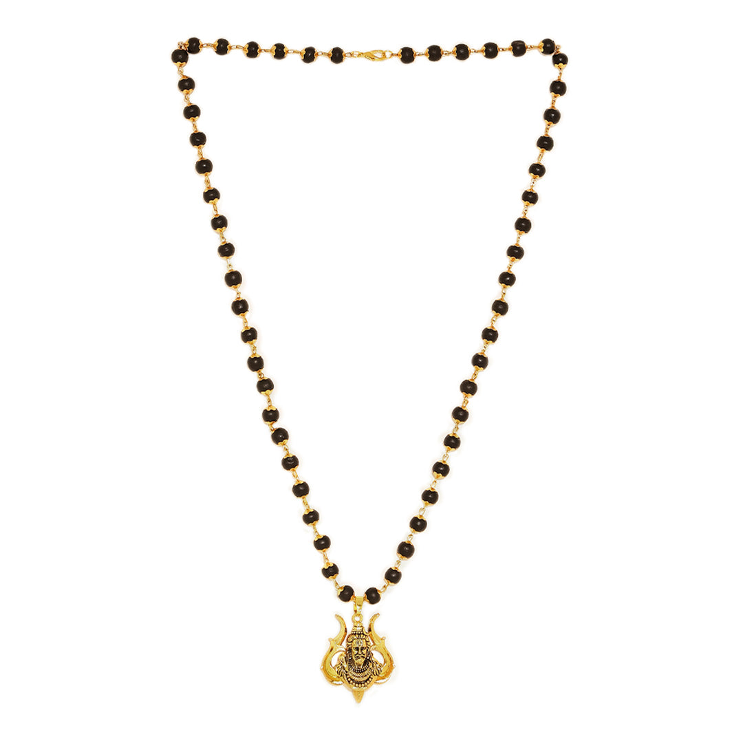 Divine Karungali Malai with Gold Capped Beads & Shiv Trishul Pendant