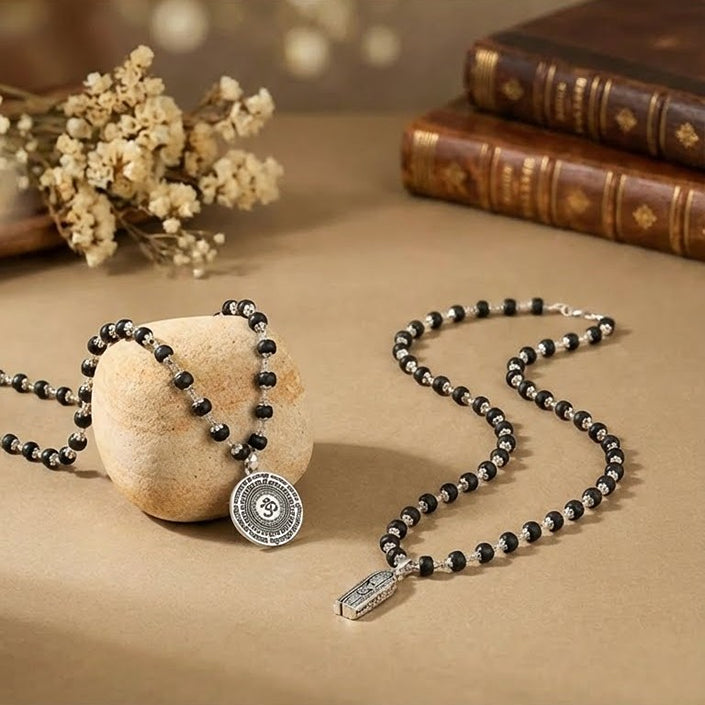 Murugan Sangam: Silver-Capped Shakti Pendant & OM Malai Combo