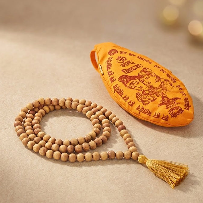 Sheetal Sadhana Combo: Certified Chandan Mala & Jaap Bag