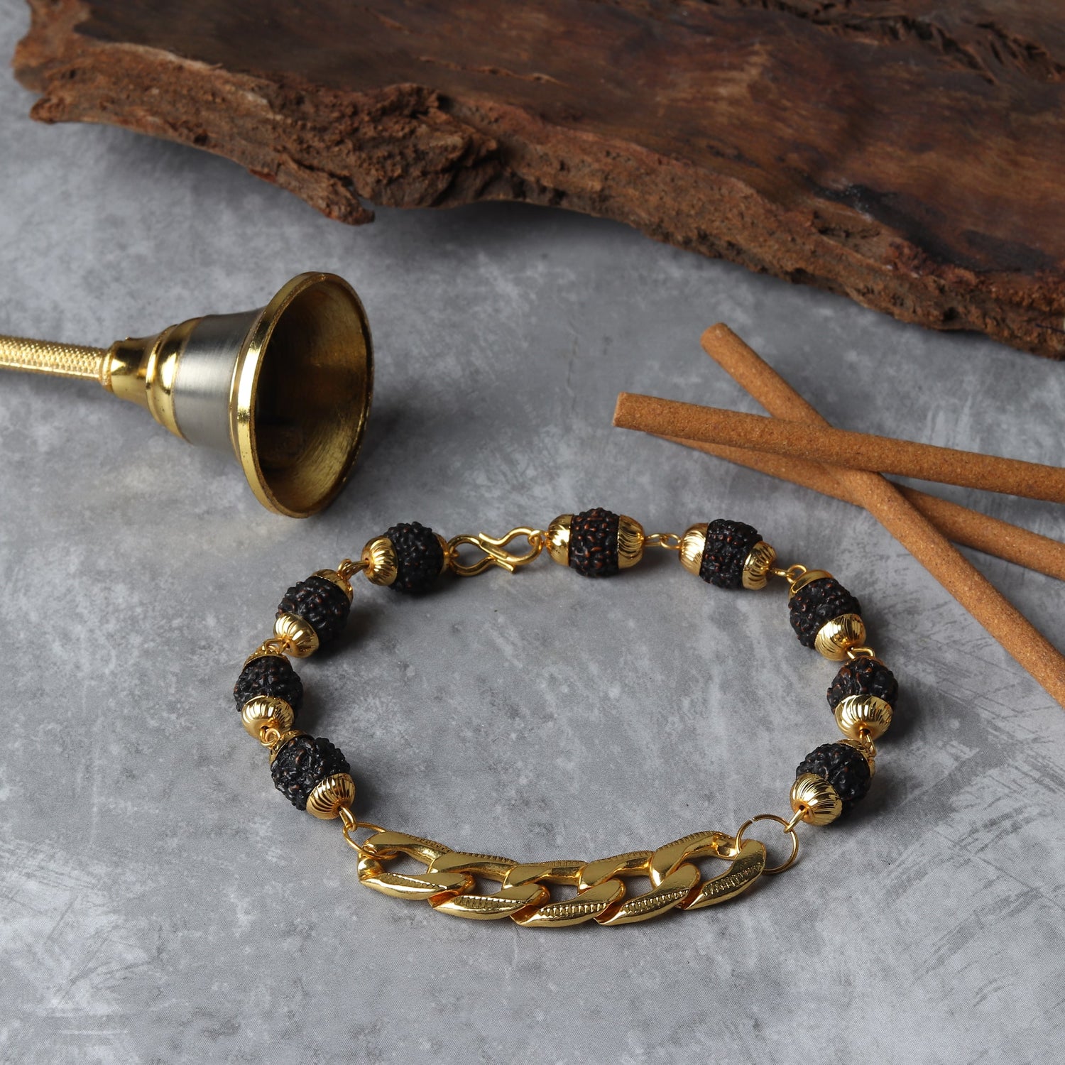 Gold Plated Black Rudraksha Chain