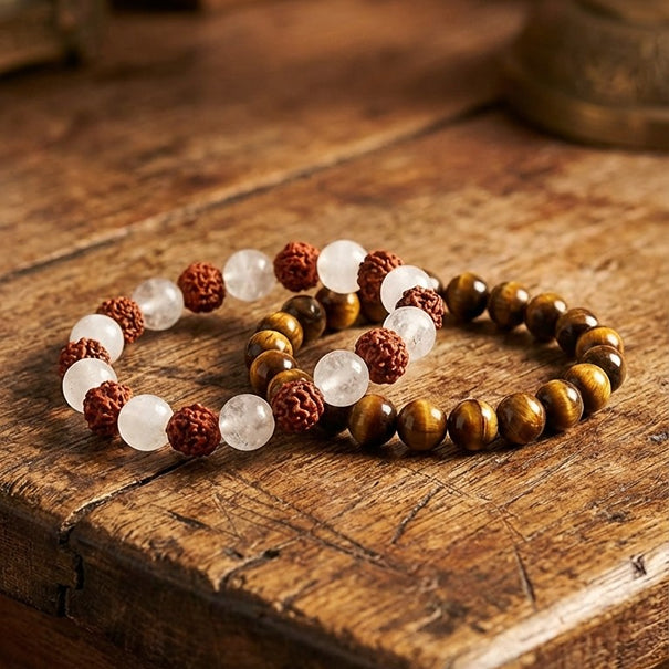 Moonstone Crystal Bracelet & Tiger Eye Bracelet Combo for Emotional Balance