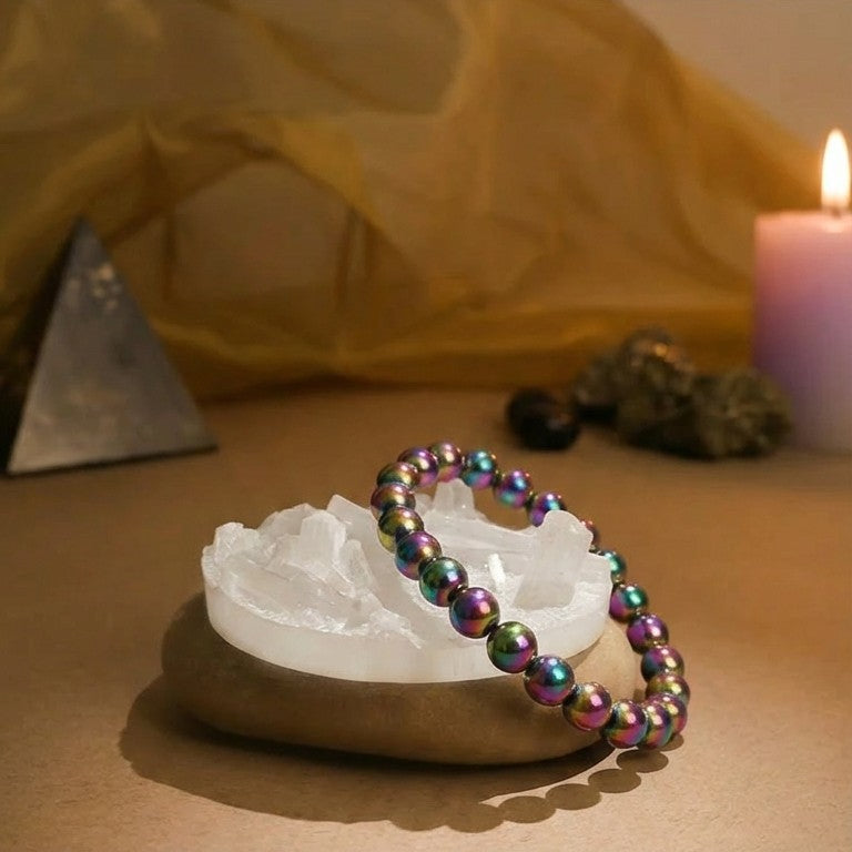 Hematite Aura Stone Bracelet & Selenite Bracelet Combo for Energy Cleansing