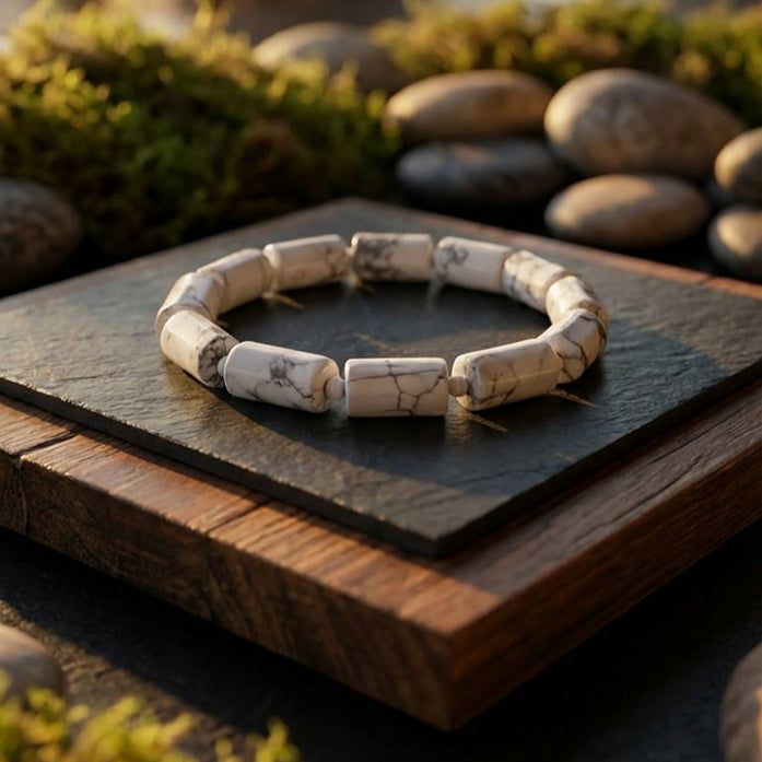 Howlite Rectangular Stone Bracelet