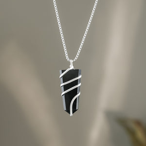 Black Agate Stone Locket with Chain