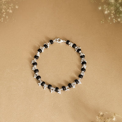 Karungali Beads Floral Silver Bracelet