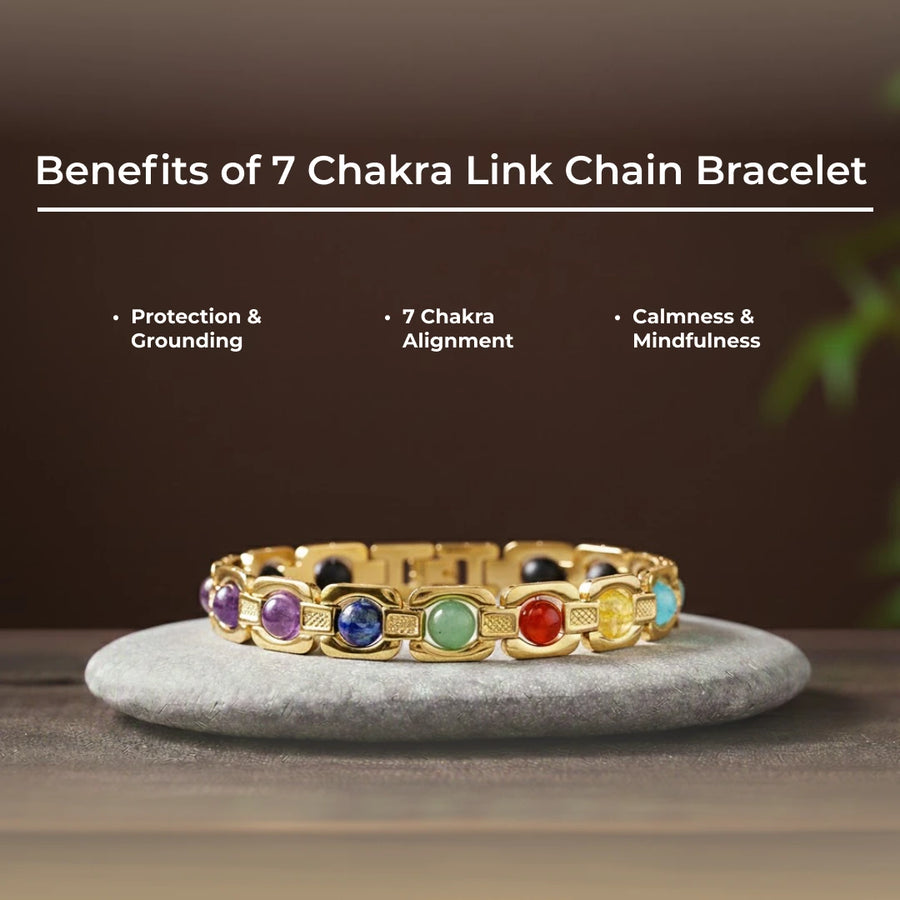 7 Chakra Link Chain Bracelet with Karungali