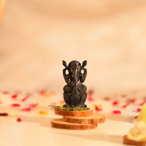 Divine Hindu Lord Ganesh Karungali Idol with Lotus Base– Ebony Wood