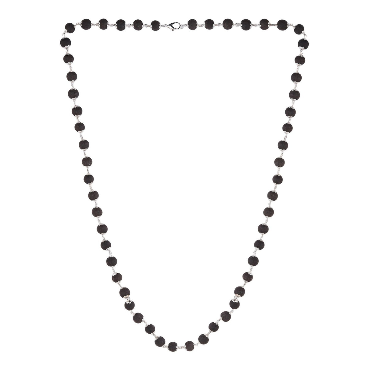 Karungali Malai Necklace Featuring Silver Caps - Perfect for Spiritual Wear