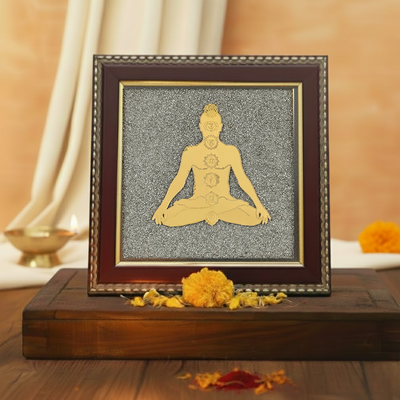 Meditating 7 Chakra Body Raw Pyrite Frame for Energy Alignment