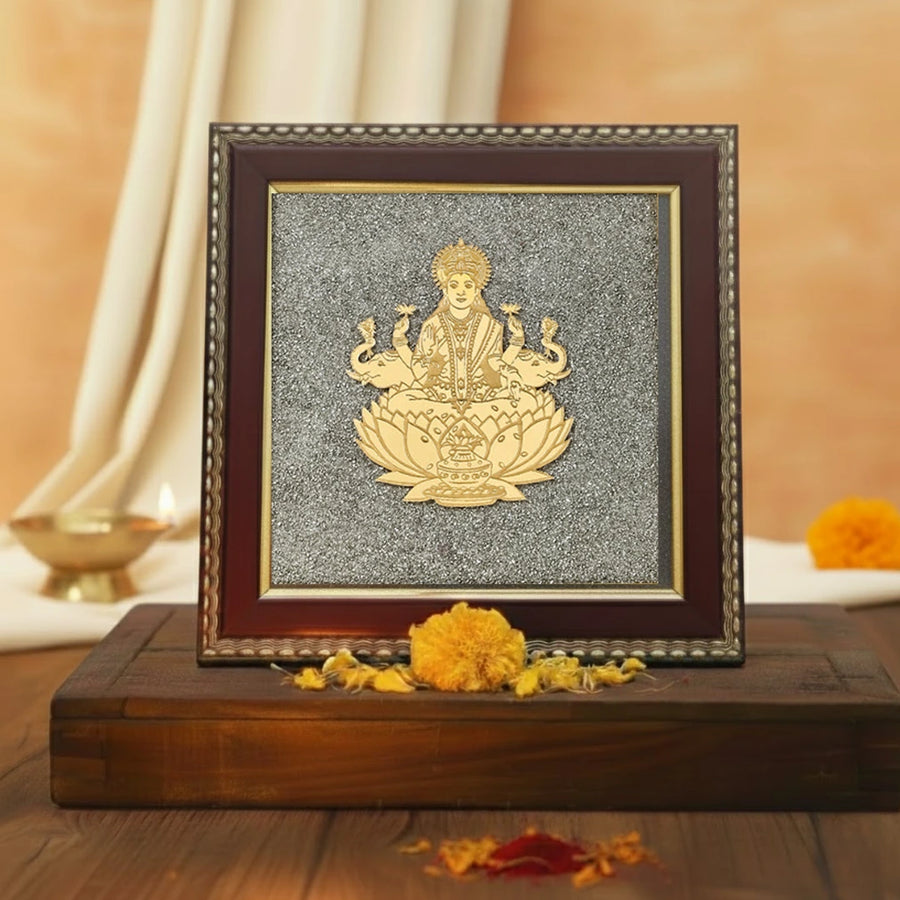 Goddess of Wealth & Fortune Gajalakshmi Raw Pyrite Frame