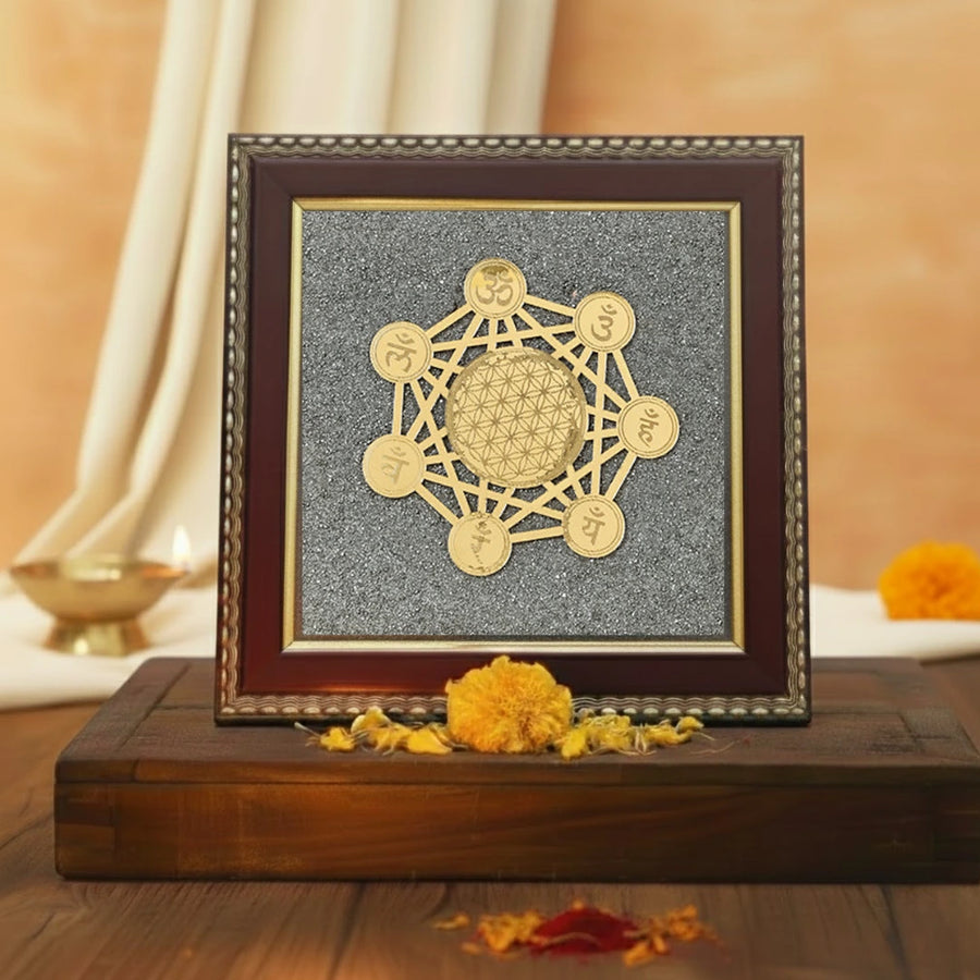 7 Chakra Raw Pyrite Frame for Energy Balance & Wealth Flow