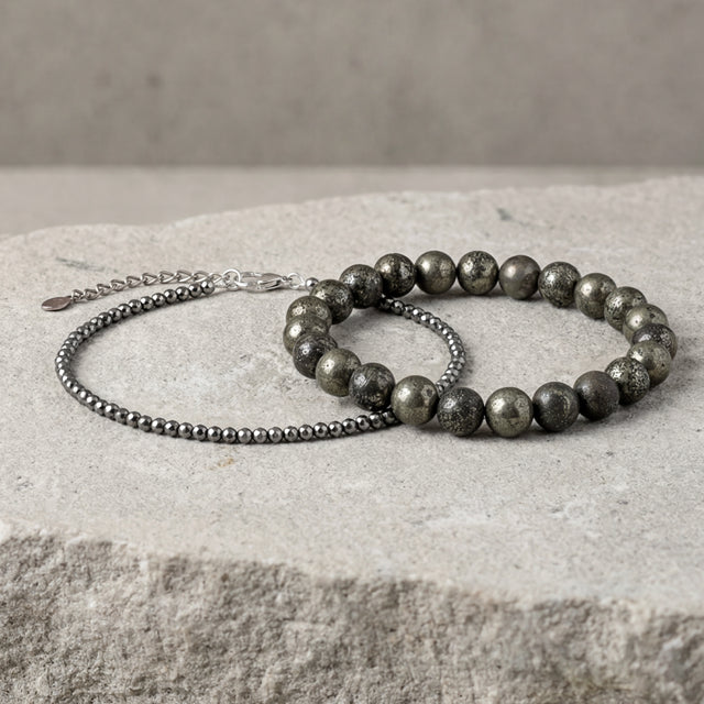 Raw Pyrite Wealth Magnet Duo | Natural Pyrite Crystal Anklet and Bracelet