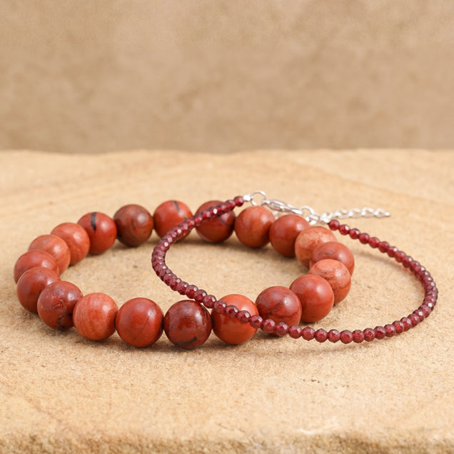 Red Garnet Vitality Duo: Spiritual Healing Bracelet & Anklet Combo