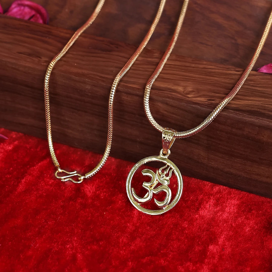Gold Plated Om Circle Pendant Necklace
