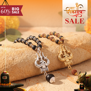 Rudraksha Karungali Malai Gold-Cap Combo with Shiv Trishul & OM Shiva Trishool Mala