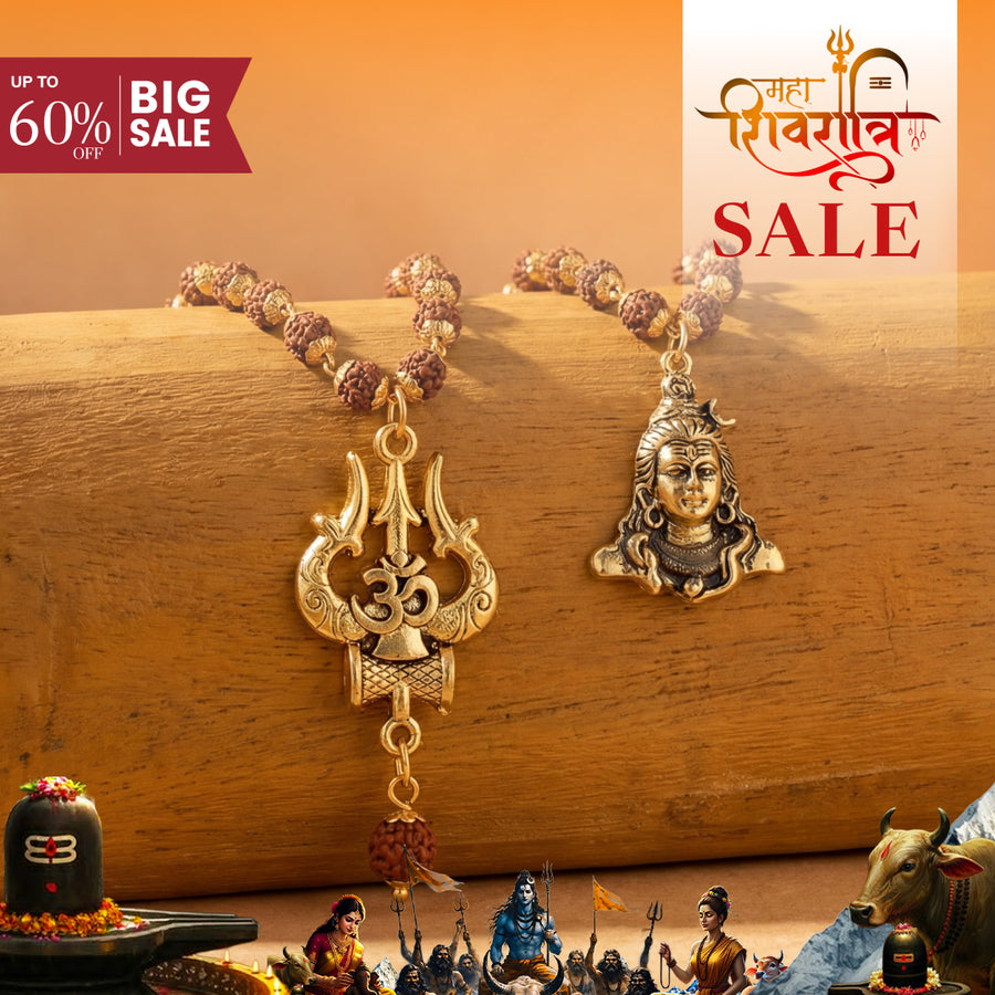 OM Shiva Trishool Rudraksha Necklace Combo with Adi Yogi Dual Tone Necklace