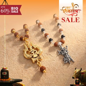 OM Shiva Trishool Rudraksha Necklace and Mahadev Murti Pendant Combo with Karungali