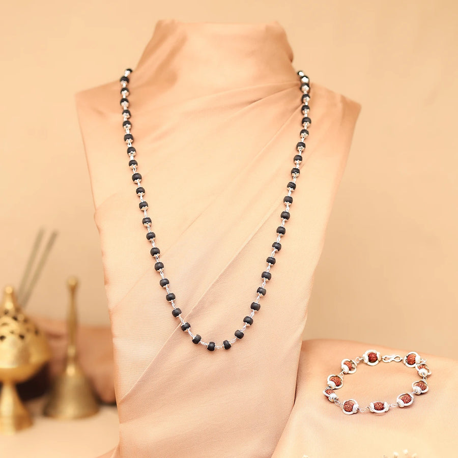 Rudraksha & Karungali Silver Cap (Bracelet & Mala)