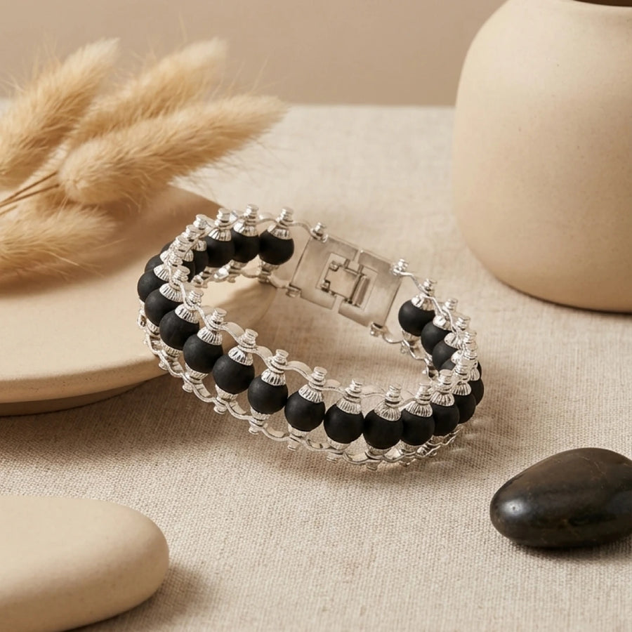 Silver-Plated Karungali Chain Bracelet - Made from Natural Ebony Wood