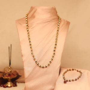 Golden Cap Rudraksha Necklace & Bracelet Combo
