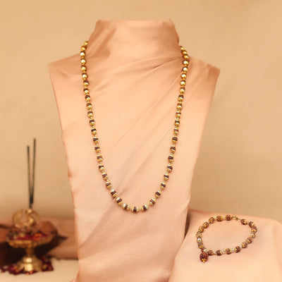 Golden Cap Rudraksha Necklace & Bracelet Combo