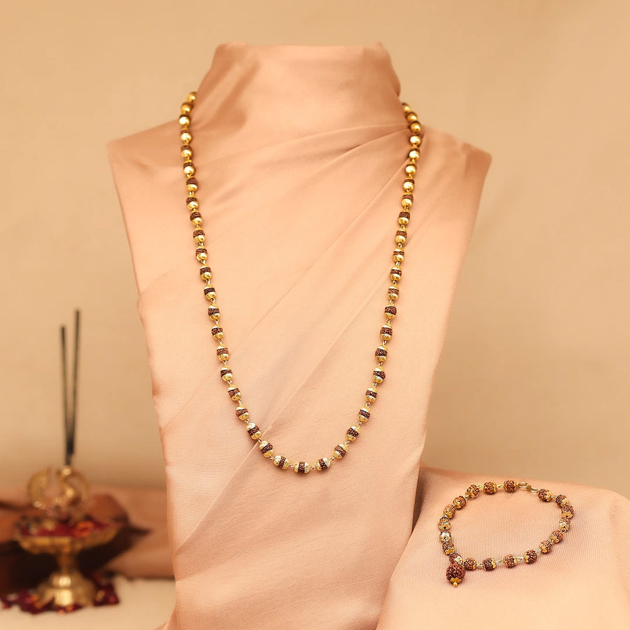 Golden Cap Rudraksha Necklace & Bracelet Combo