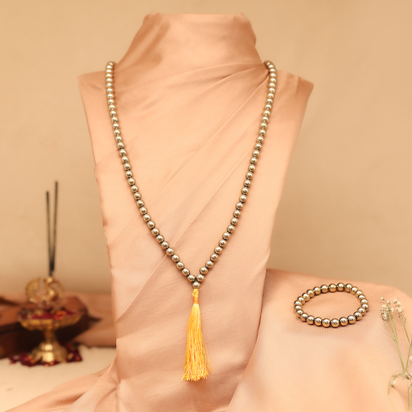 Golden Pyrite Stone Necklace 108 Beads Mala & Bracelet