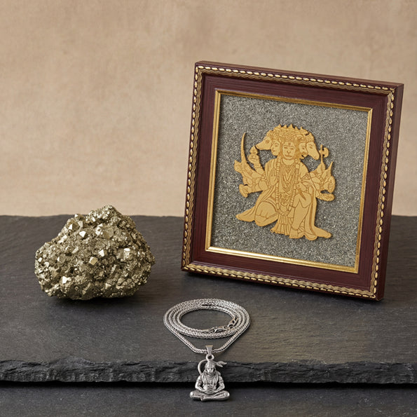 Panchamukhi Hanuman Pyrite Frame for Strength and Protection Combo