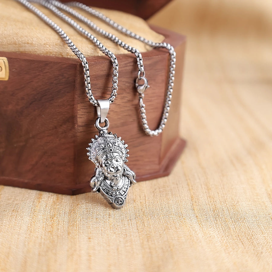 Silver Plated Hanuman Ji Face Pendant