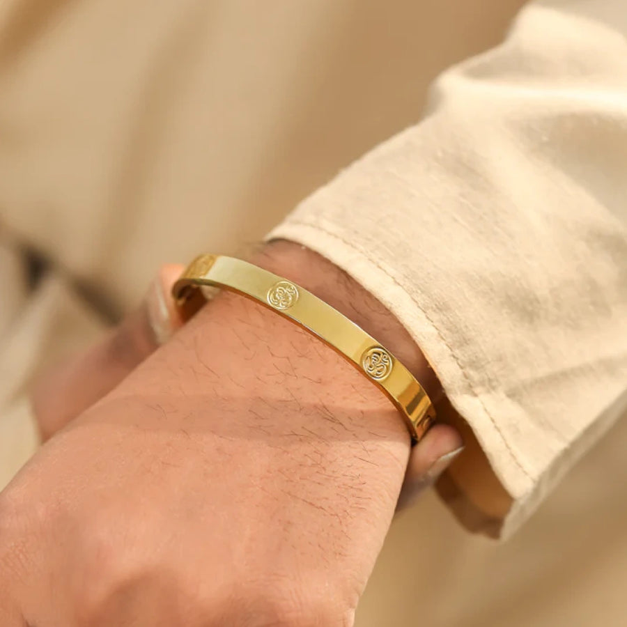 Om Engraved Gold Plated Cuff Bracelet
