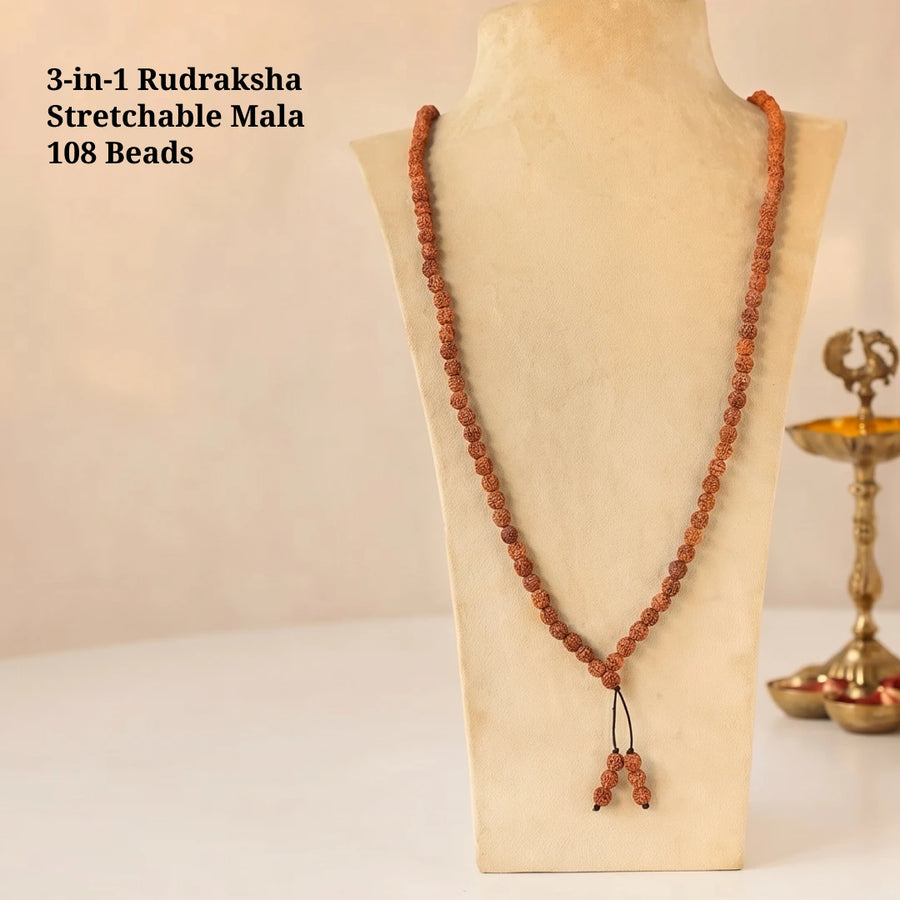 3-in-1 Rudraksha Stretchable Mala 108 Beads
