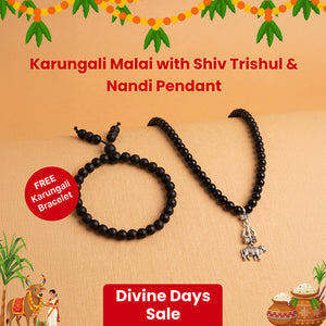 Original Karungali Malai with Shiv Trishul & Nandi Pendant with FREE Karungali Bracelet