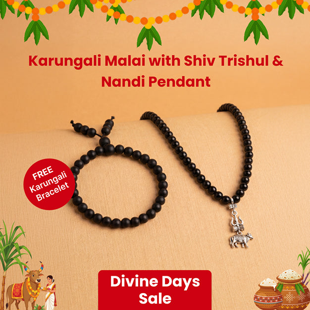 Original Karungali Malai with Shiv Trishul & Nandi Pendant with FREE Karungali Bracelet