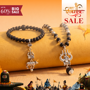 OM Shiva Trishool Karungali Mala Combo with Shiv Nandi Trishul Bracelet for Protection