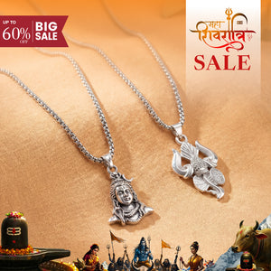 Lord Shiva Face and Trishul Damaru Pendant Combo in Silver Plating
