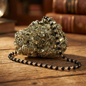 Karungali Malai Silver Cap Necklace & Raw Pyrite Combo (Certified)