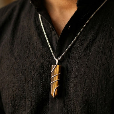 Tiger Eye Stone Locket with Chain