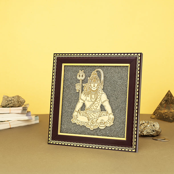 Lord Shiva Meditation Raw Pyrite Frame for Inner Peace