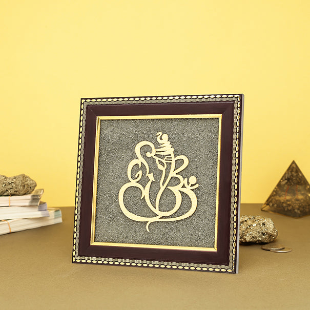 Ganesh Ji Raw Pyrite Frame for Prosperity and Good Fortune