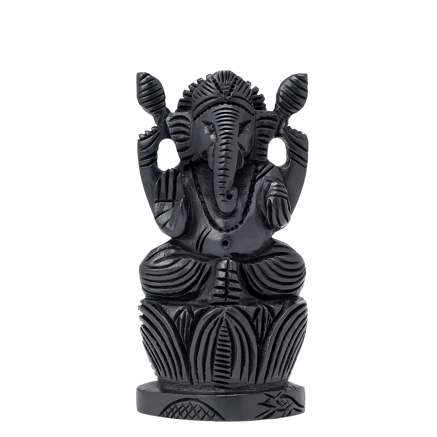Divine Hindu Lord Ganesh Karungali Idol with Lotus Base– Ebony Wood