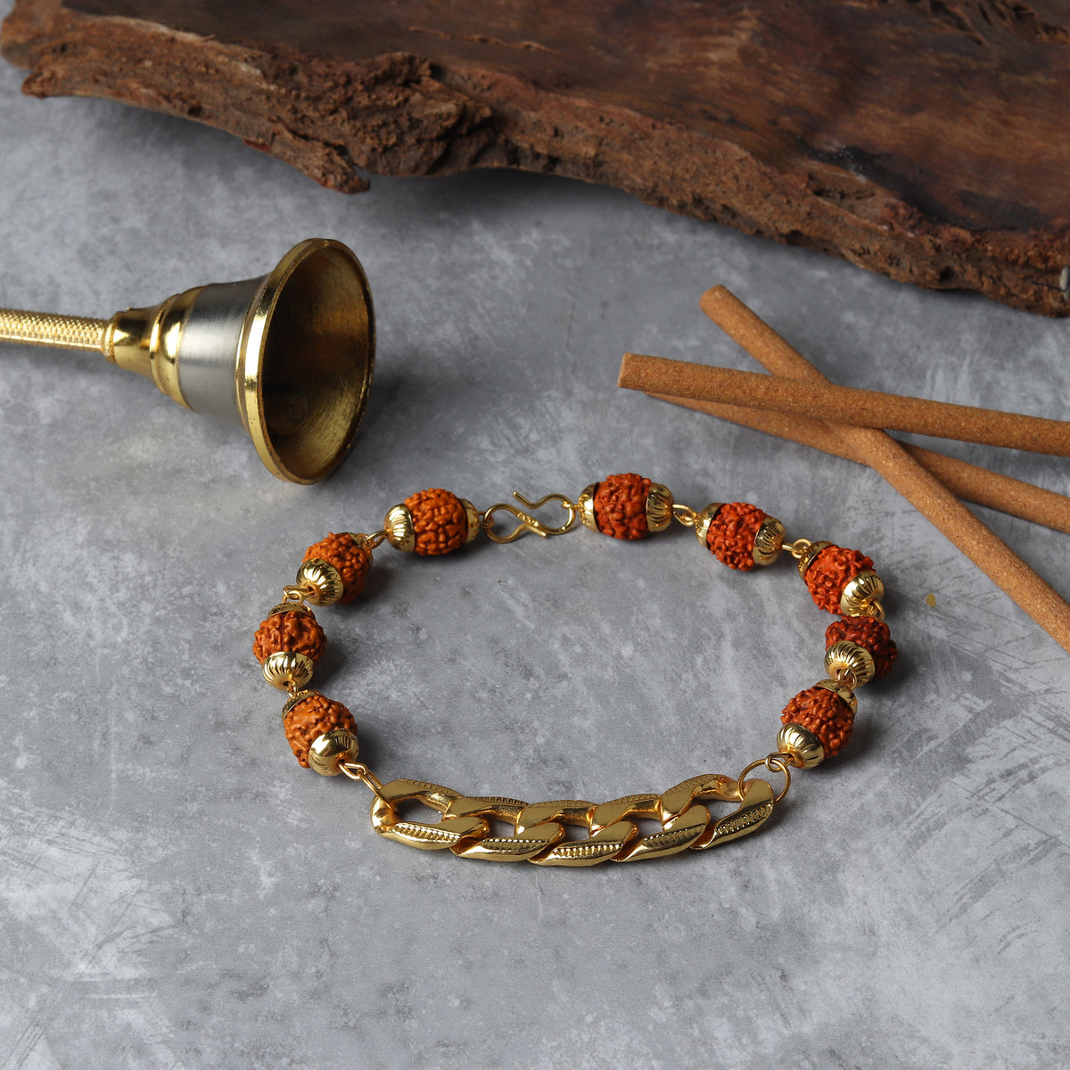 Rudraksha Chain Bracelet with natural gemstone texture and adjustable fit.