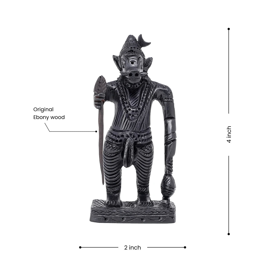 Lord Varaha (Avatar of Vishnu) idol, 4 inches tall, made from real Ebony wood.