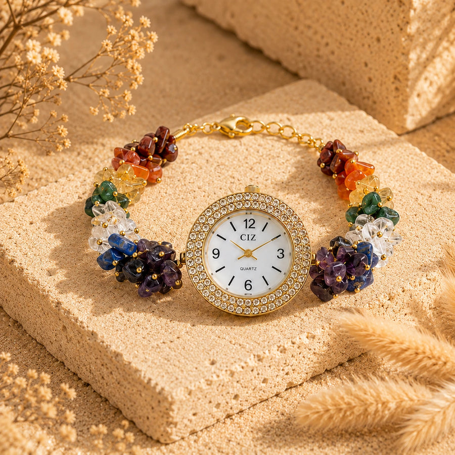 Natural 7 Chakra Stone Chips Watch | Healing Crystal Wrist Watch