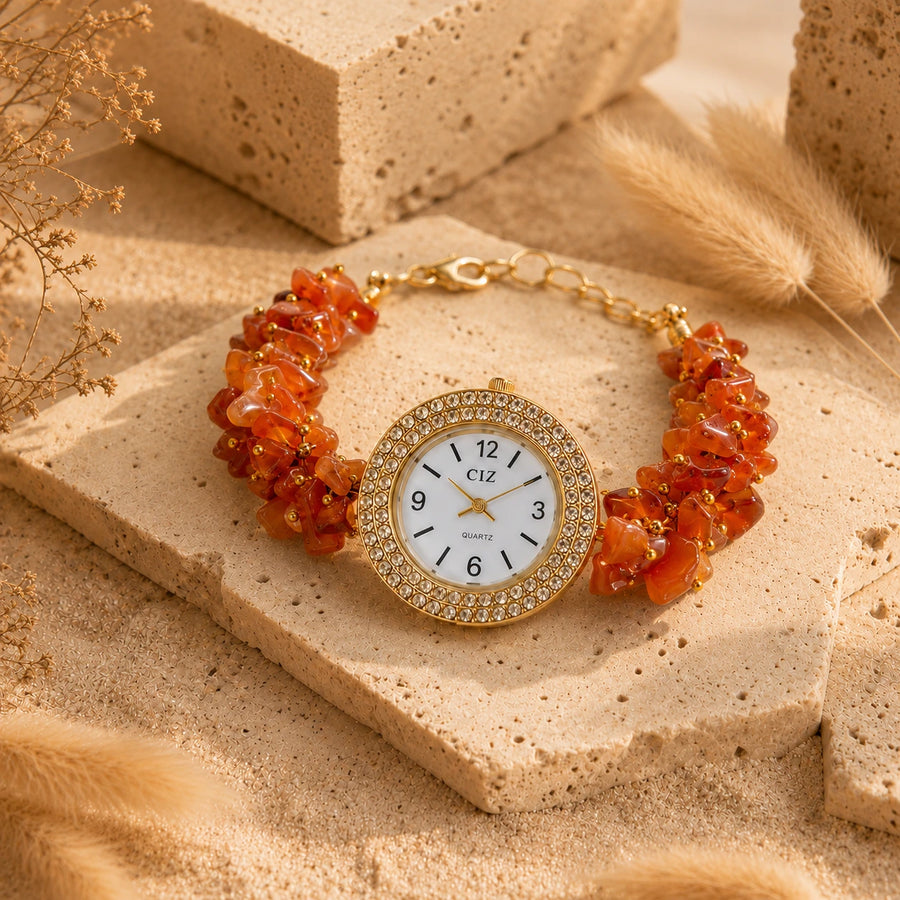 Natural Carnelian Stone Chips Watch