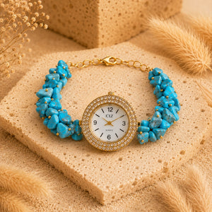 Natural Firoza Stone Chips Watch