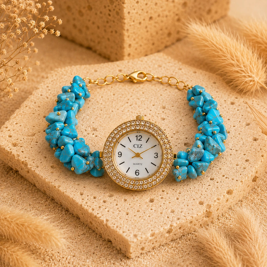Natural Firoza Stone Chips Watch