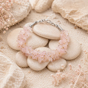 Natural Rose Quartz Chips Bracelet | Pink Crystal Love Bracelet