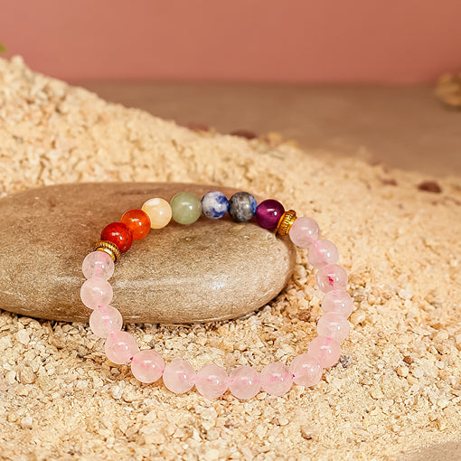 Rose Quartz 7 Chakra Bracelet