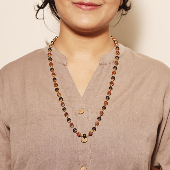 Divine Rudraksha & Karungali Malai with Gold Plated Caps | Govt. Lab Certified