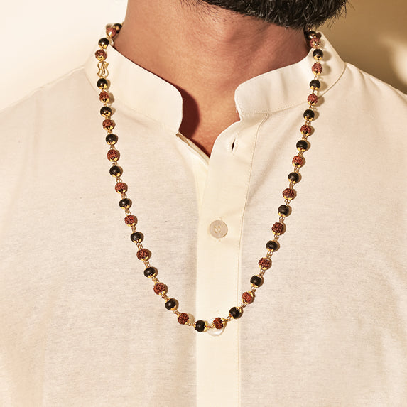 Divine Rudraksha & Karungali Malai with Gold Plated Caps | Govt. Lab Certified